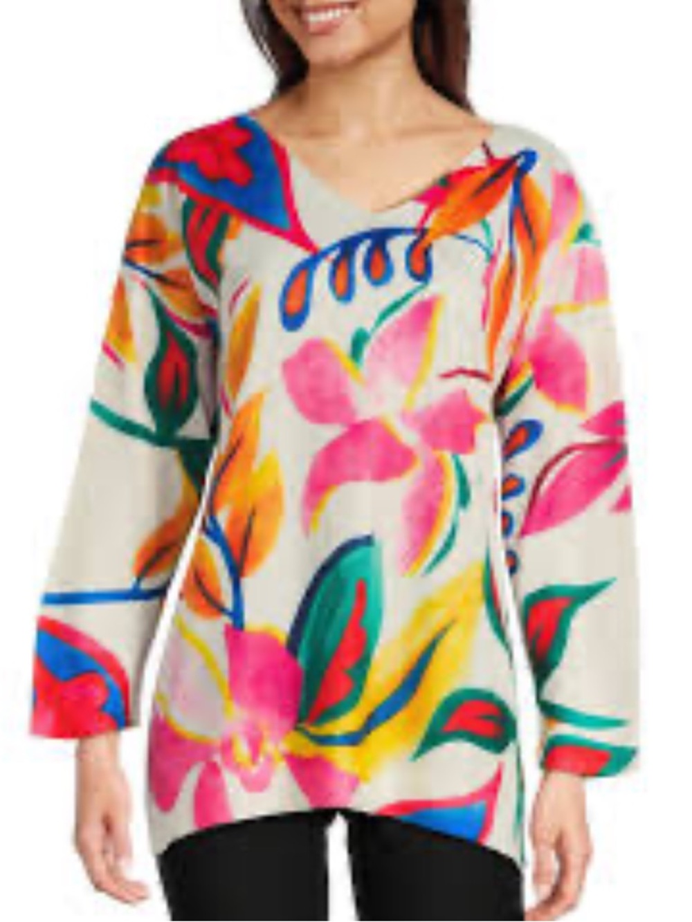 Ali miles white multicolor floral top sz M‎ 3/4 Sleeve
